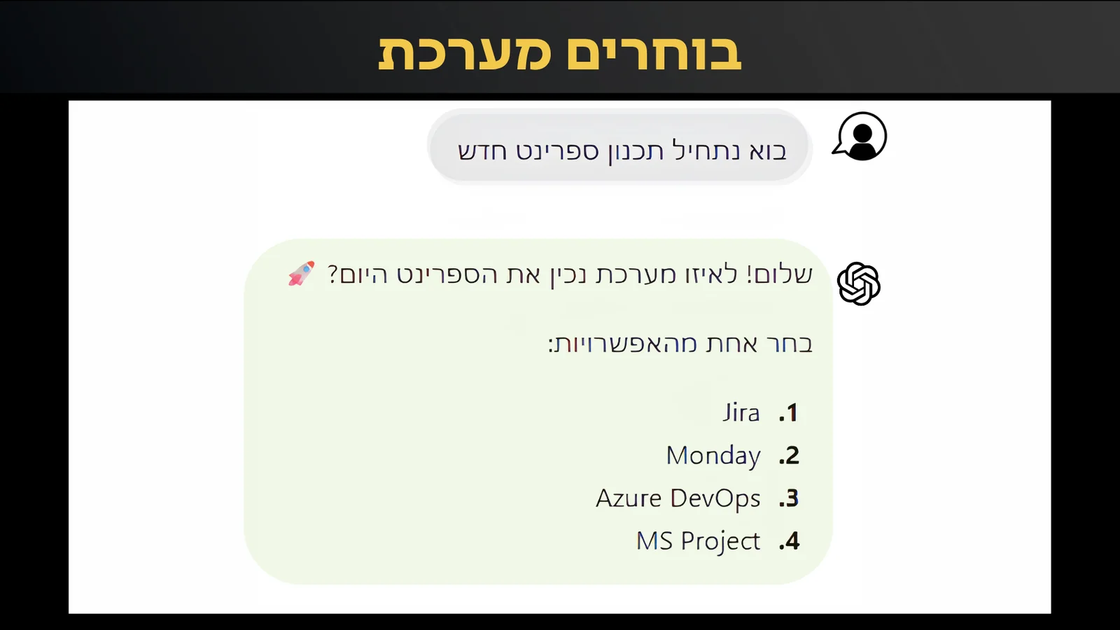 פתיחת השיחה עם הסוכן - ׳בוא נתחיל תכנון ספרינט חדש׳